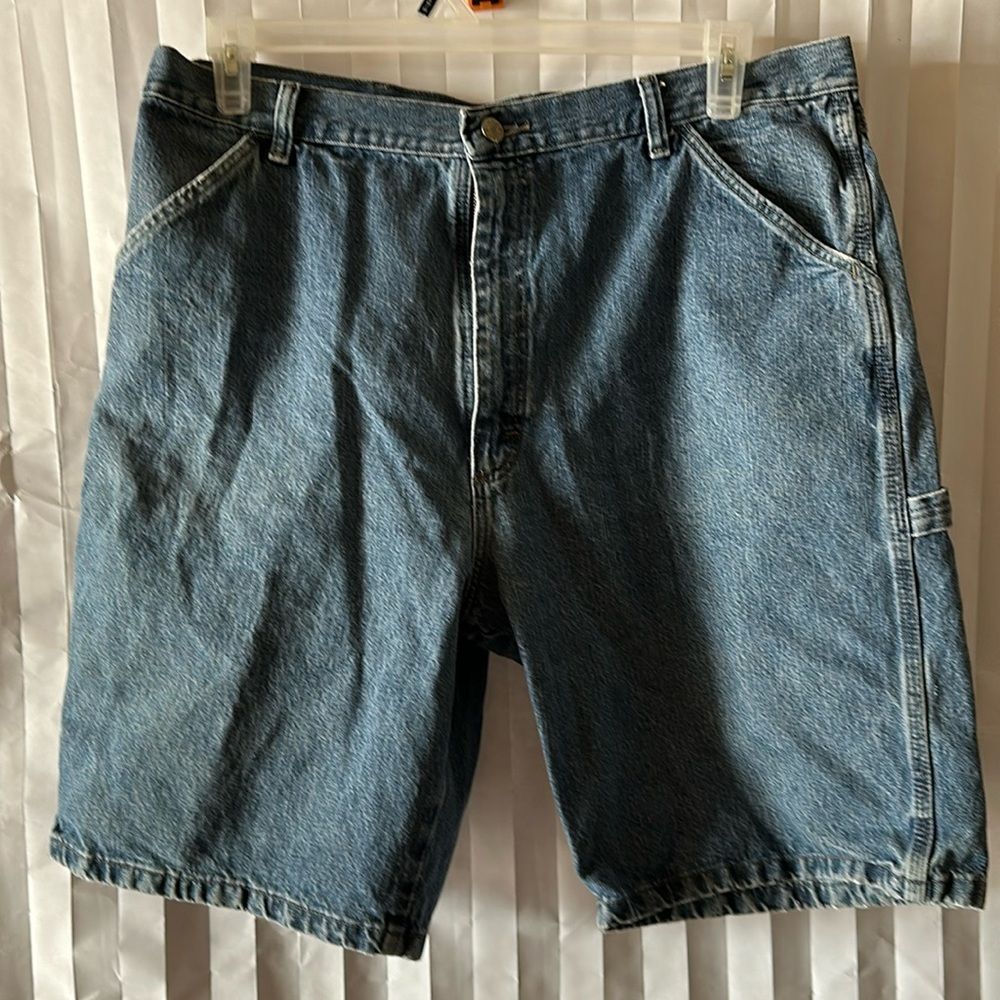 Wrangler Men's Denim Cargo Shorts Blue Painter Utility Workwear Size 36